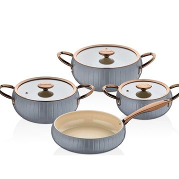Oms 12001 Allure Pure Ceramic 7 Parça Biogranit Seramik Antrasit Tencere Seti