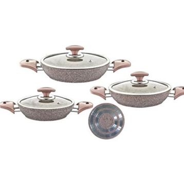 Oms 3004 Kahverengi Granit 18-20-22 CM 6 Parça Sahan Seti