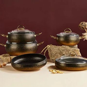 Oms 3023 7 Parça Bio Granit Altın Küre Tencere Seti
