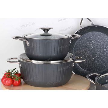 Oms 3518 Antrasit 7 Parça Colonna Granit Tencere Set