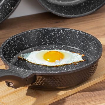 Oms 3737 Fry Pan Döküm Granit Kaplamalı Gri 3 Parça Tava Seti