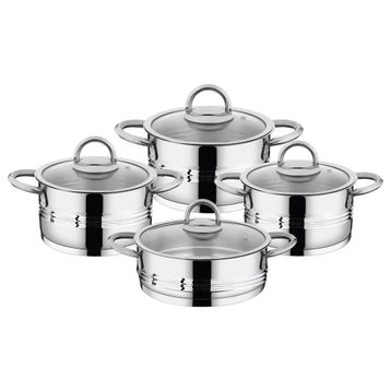 Oms Collection 8 Parça Silver Silindir Çelik Tencere Seti