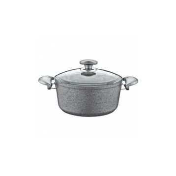 OMS Granit 22x11,5 Cm Gri Derin Tencere Cam Kapaklı