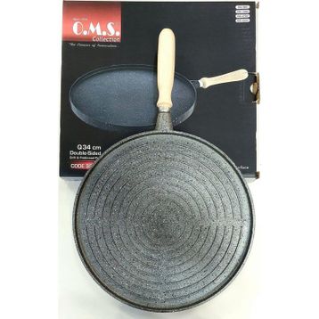 Oms Granit Gri 34 cm Çift Taraflı Döküm Grill Gözleme Tavası