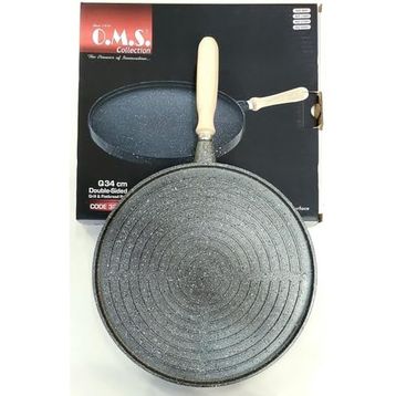 Oms Granit Gri 34 cm Çift Taraflı Döküm Grill Gözleme Tavası