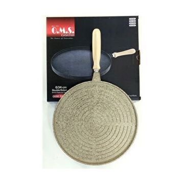 Oms Granit Kum Beji 34 cm Çift Taraflı Döküm Grill Gözleme Tavası