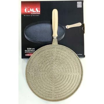 Oms Granit Kum Beji 34 cm Çift Taraflı Döküm Grill Gözleme Tavası