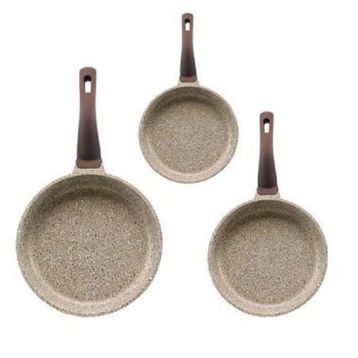 Oms Wave 3738 Kum Beji 3 Parça Biogranit Döküm Grill Özellikli Ergonomik Saplı Tava Seti