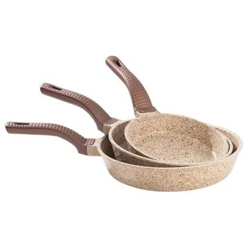 Oms Wave 3738 Kum Beji 3 Parça Biogranit Döküm Grill Özellikli Ergonomik Saplı Tava Seti