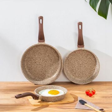 Oms Wave 3738 Kum Beji 3 Parça Biogranit Döküm Grill Özellikli Ergonomik Saplı Tava Seti