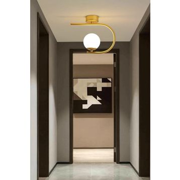 Ömür Avize Altın Alina Modern Gold Kasa Beyaz Kapalı Camlı Tekli Avize
