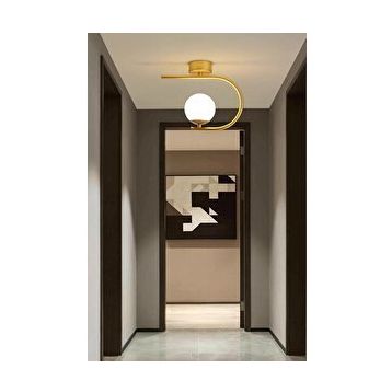 Ömür Avize Altın Alina Modern Gold Kasa Beyaz Kapalı Camlı Tekli Avize