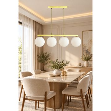 Ömür Avize Roma Modern Mat Gold Eskitme Beyaz Kapalı Camlı Dörtlü Avize