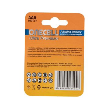 Onecell Ultra Premium Alkalin 4'lü AAA Pil