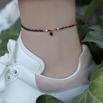 Oniks Taşlı Oval Rose Gold Halhal