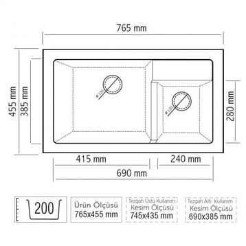 Onix 2B 765 Granit Super Whıte Eviye