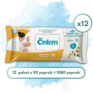 Önlem 90 Yaprak Ultra Papatya Özü Plastik Kapaklı Islak Havlu Mendil