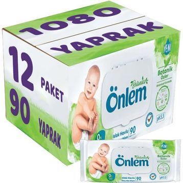 Önlem Botanika Özlü Plastik Kapaklı 12x90 Adet Bebek Islak Mendil