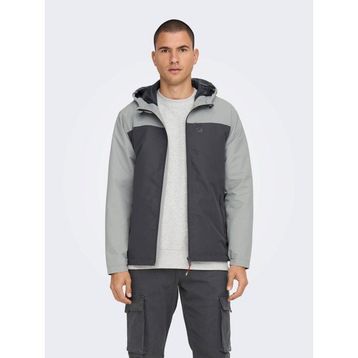 Only & Sons 22024207 Onsmack Hood Gri Erkek Mont