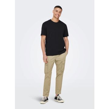 Only & Sons 22025208_ONSMAX LIFE REG SS STITCH O Yaka Düz Siyah Erkek T-shirt