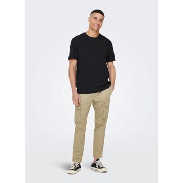 Only & Sons 22025208_ONSMAX LIFE REG SS STITCH O Yaka Düz Siyah Erkek T-shirt