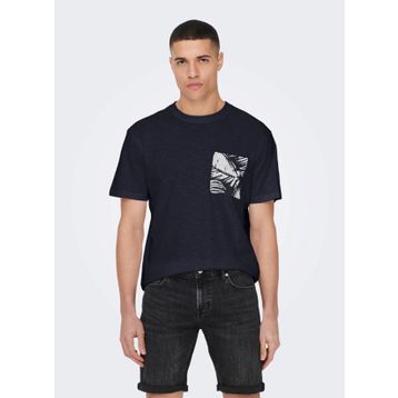 Only & Sons 22025286_ONSPERRY LIFE REG LEAF SS O Yaka Düz Lacivert Erkek T-shirt