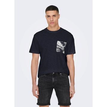 Only & Sons 22025286_ONSPERRY LIFE REG LEAF SS O Yaka Düz Lacivert Erkek T-shirt