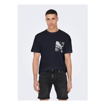 Only & Sons 22025286_ONSPERRY LIFE REG LEAF SS O Yaka Düz Lacivert Erkek T-shirt