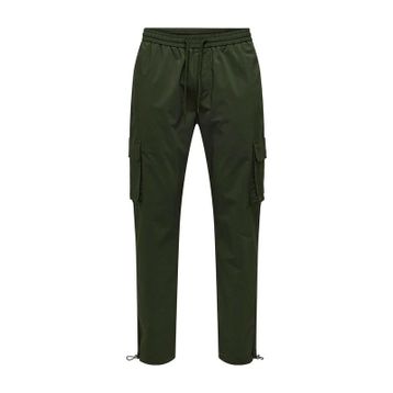 Only & Sons Onscommon 22029750 Haki Slim Fit Beli Lastikli ve Bağlamalı Pamuklu Erkek Kargo Pantolon