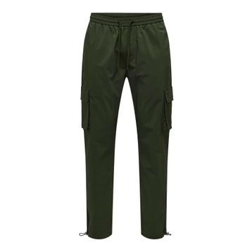 Only & Sons Onscommon 22029750 Haki Slim Fit Beli Lastikli ve Bağlamalı Pamuklu Erkek Kargo Pantolon
