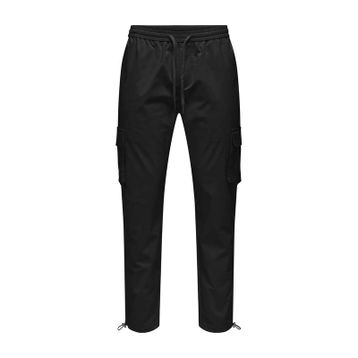 Only & Sons Onscommon 22029750 Siyah Slim Fit Beli Lastikli ve Bağlamalı Pamuklu Erkek Kargo Pantolon