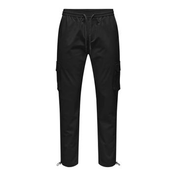 Only & Sons Onscommon 22029750 Siyah Slim Fit Beli Lastikli ve Bağlamalı Pamuklu Erkek Kargo Pantolon