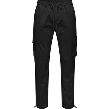 Only & Sons Onscommon 22029750 Siyah Slim Fit Beli Lastikli ve Bağlamalı Pamuklu Erkek Kargo Pantolon