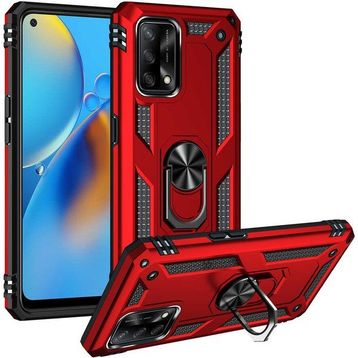 Oppo A74 Kırmızı Kılıf Zırhlı Standlı Mıknatıslı Tank Kapak