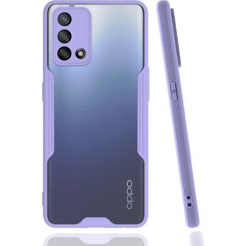 Oppo A74 Lila Kılıf Silikon Sürgülü Lens Korumalı Buzlu Şeffaf