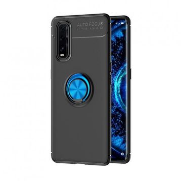 Oppo Find X2 Range Yüzüklü Silikon Siyah-Mavi Kılıf
