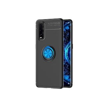 Oppo Find X2 Range Yüzüklü Silikon Siyah-Mavi Kılıf