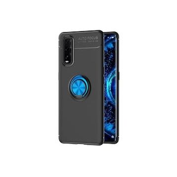 Oppo Find X2 Range Yüzüklü Silikon Siyah-Mavi Kılıf