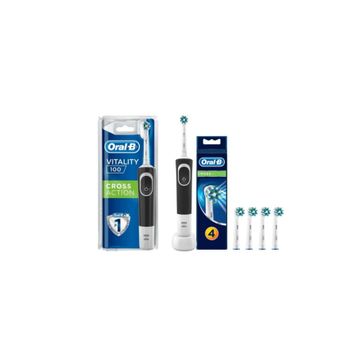 Oral-B D100 Cross Action Black Şarjlı Diş Fırçası+4'lü Yedek Cross Action