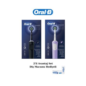 Oral-B D103 Vitality Pro Cross Action Siyah Lila Şarjlı Elektrikli Diş Fırçası+50 ml Diş Macunu