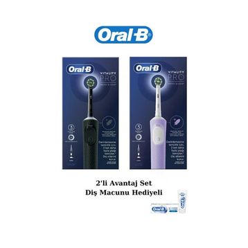 Oral-B D103 Vitality Pro Cross Action Siyah Lila Şarjlı Elektrikli Diş Fırçası+50 ml Diş Macunu