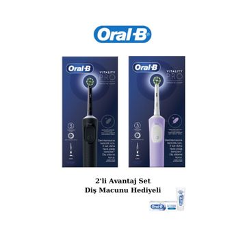 Oral-B D103 Vitality Pro Cross Action Siyah Lila Şarjlı Elektrikli Diş Fırçası+50 ml Diş Macunu