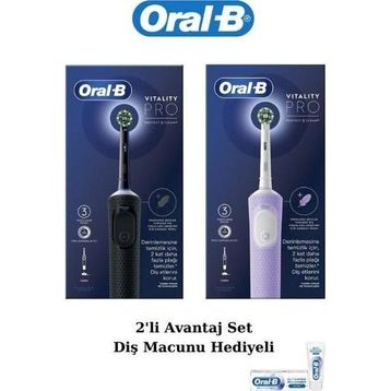 Oral-B D103 Vitality Pro Cross Action Siyah Lila Şarjlı Elektrikli Diş Fırçası+50 ml Diş Macunu
