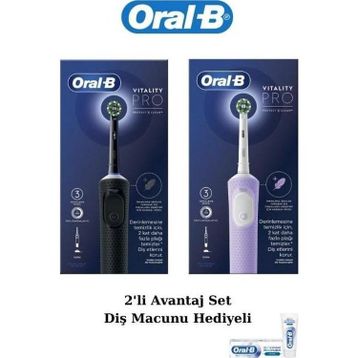 Oral-B D103 Vitality Pro Cross Action Siyah Lila Şarjlı Elektrikli Diş Fırçası+50 ml Diş Macunu