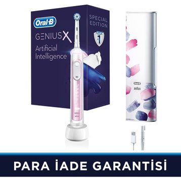 Oral-B Genius X AI Art of Brushing Blush Pink Şarj Edilebilir Diş Fırçası+Seyahat Kabı