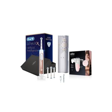 Oral-B Genius X Al Luxury Rosegold Şarj Edilebilir Diş Fırçası+Braun Bakım Kiti