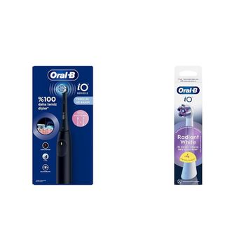 Oral-B iO 2 Şarjlı Gece Siyahı Diş Fırçası+iO Radiant White Beyaz 4 Adet Diş Fırçası Yedek Başlığı