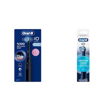 Oral-B iO 2 Şarjlı Gece Siyahı Diş Fırçası+iO Ultimate Clean Siyah 2 Adet Diş Fırçası Yedek Başlığı