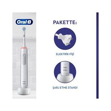 Oral-B Pro3-3500 Beyaz Seyahat Kabı Hediyeli Şarj Edilebilir Diş Fırçası