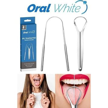 Oral White Paslanmaz Çelik 2 Parça Dil Temizleyici Ve Dil Sıyırıcı